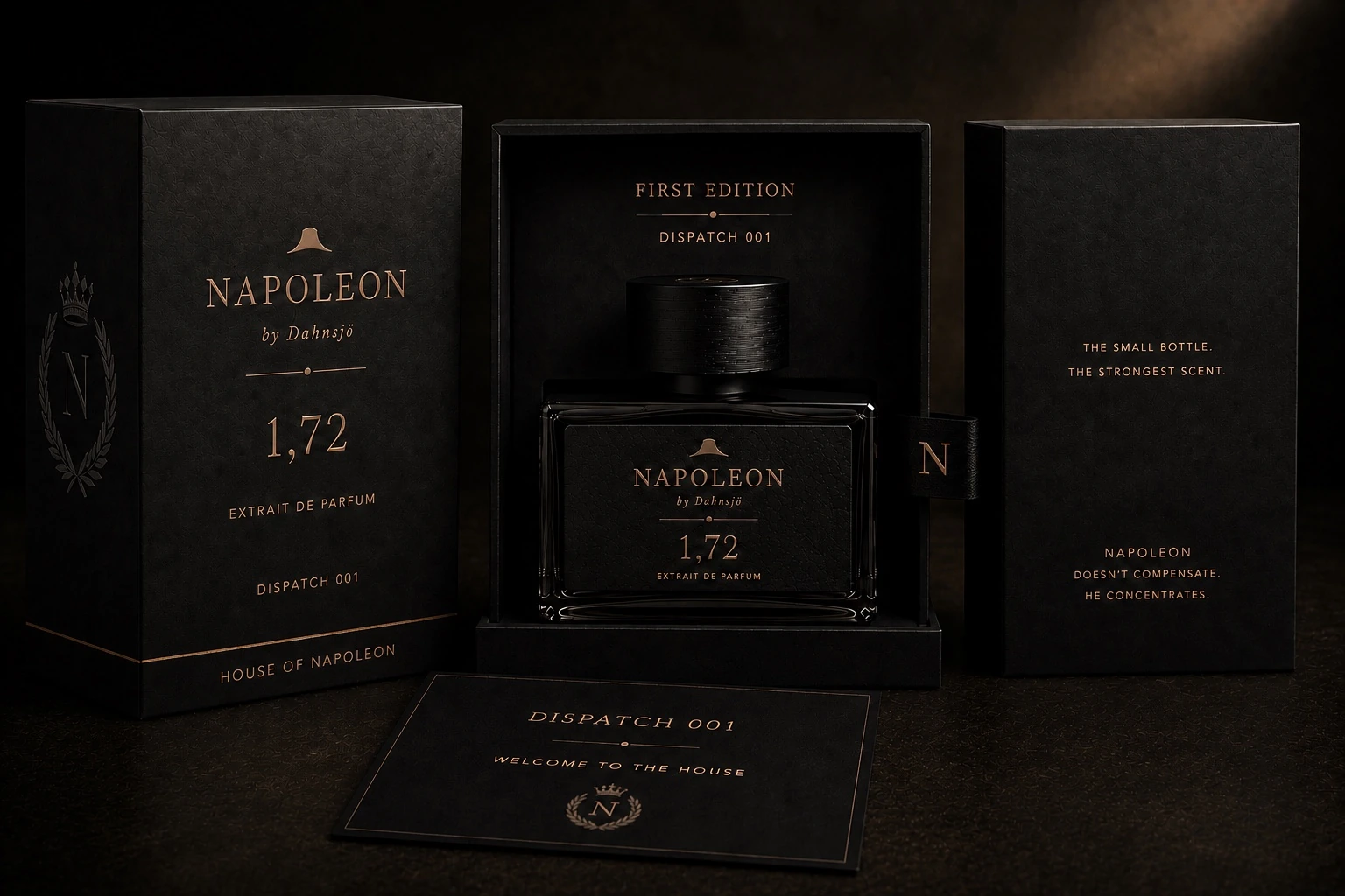NAPOLÉON by Dahnsjö 1,72 presentation box, perfume bottle and Welcome Dispatch card